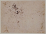 The Martyrdom of Saint Sebastian (recto); Bearded Old Man Blessing Seen in Half-length (verso), attributed to Francesco Allegrini (Italian, Cantiano (?) 1615/20–after 1679 Gubbio (?)), Pen and brown ink (recto and verso). 
Framing lines in black chalk, and pen and brown ink on mount